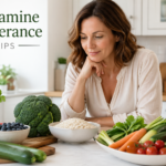 Woman choosing low histamine foods in a healthy kitchen