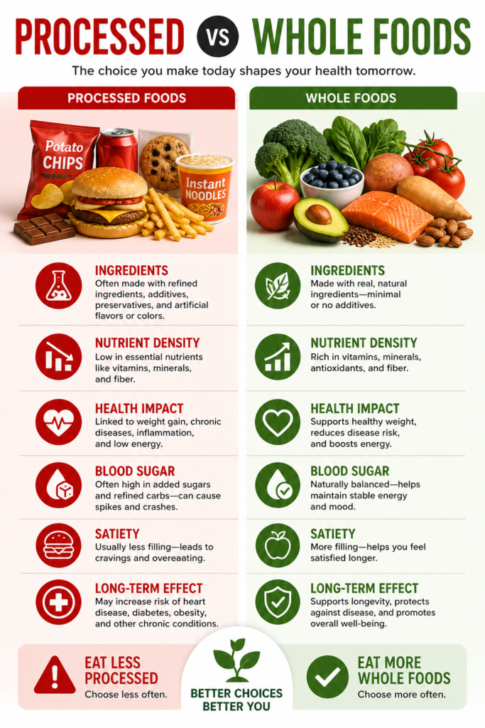 Processed vs Whole Foods infographic