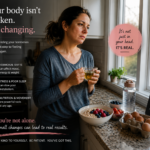 Woman over 40 experiencing slow metabolism symptoms and weight gain despite healthy lifestyle habits