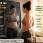 Woman over 40 noticing belly fat in mirror reflecting stress and hormonal weight gain concept